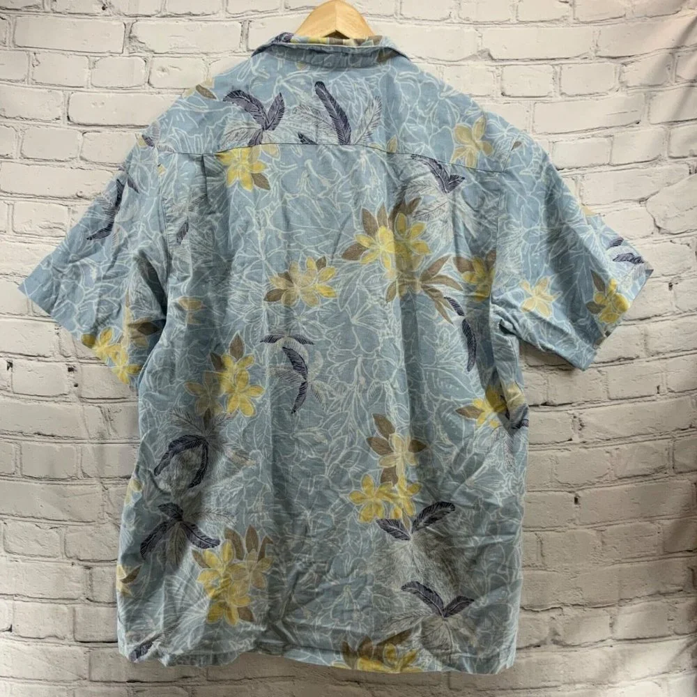 Columbia Hawaiian Shirt Linen Blend Mens Sz XL Pale‎ Blue Print